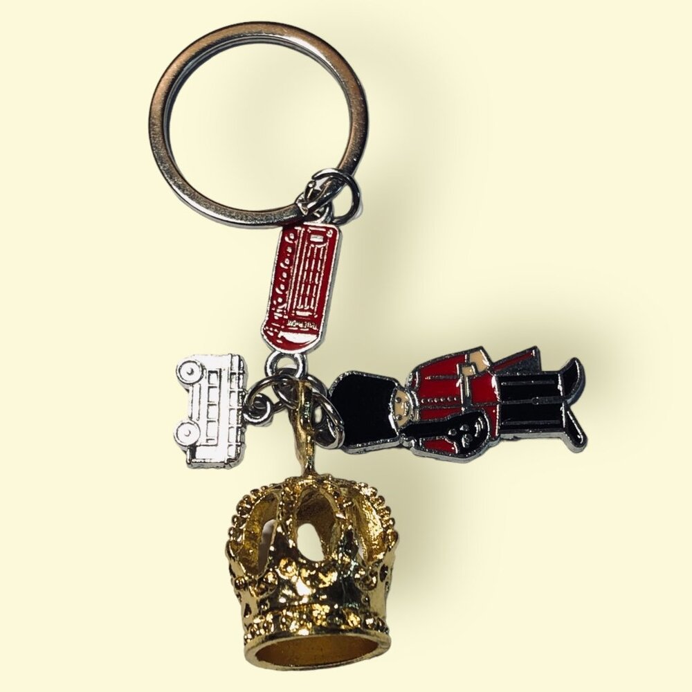 British-Themed Keychain With Crown Guard Bus & Phone Booth Charms